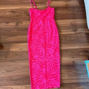 Hot pink zebra striped midi bodycon dress
